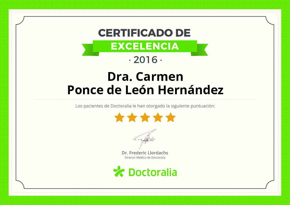 Certificado de Doctoralia a Carmen Ponce de León